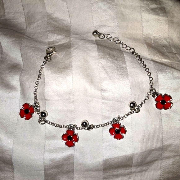 7" Stainless Steel Enamel Poppy Bracelet, in custom box, NWT - Picture 3 of 5